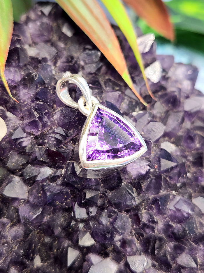 Amethyst Trillion Cut Pendant in 925 Silver with Rhodium Plating: A Radiant Symbol of Spiritual Balance and Elegance