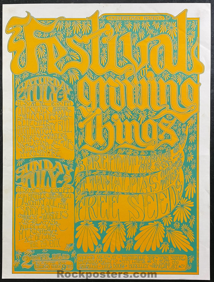 AUCTION - Festival Growing Things - Janis Joplin Quicksilver - 1967 Poster - Mt. Tam - Excellent