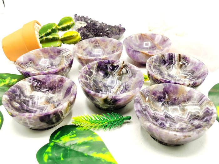Beautiful Chevron Amethyst hand carved round bowls - 3 inches diameter and 160 gms (0.35 lb) - ONE BOWL ONLY