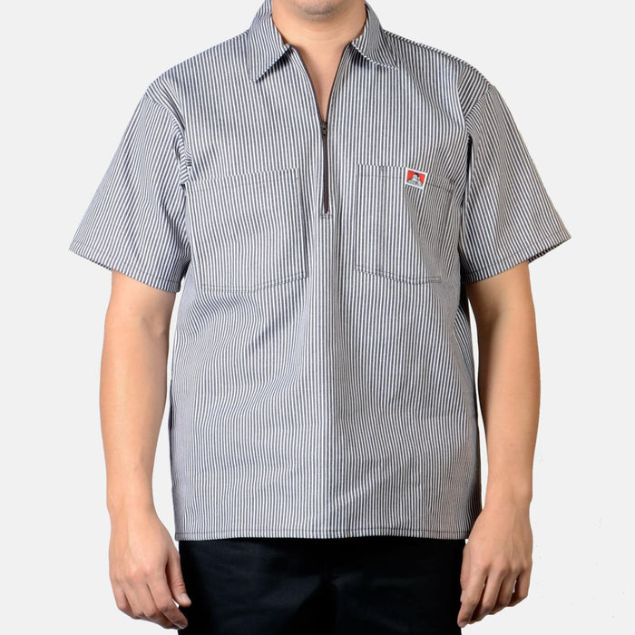Ben Davis Men's Short Sleeve 1/2 Zip Work Shirt Work Shirts Ben Davis Brown Stripe 2XL Reg