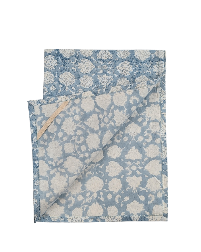 Blue Floral Block Printed Cotton Tea Towel - Precious Sparkle