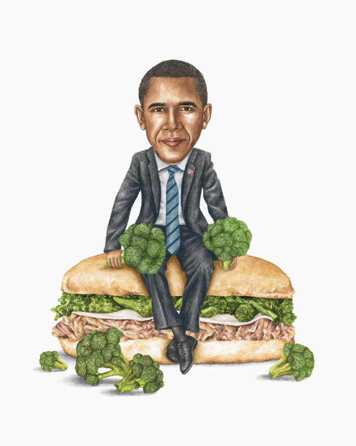 Brocc Obama Broccoli Rabe Pork celebs on Sandwiches 8x10 watercolor print sold by Le Monkey House