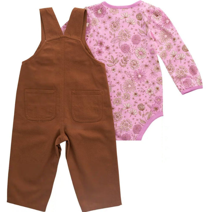 Carhartt Girls' Long Sleeve Floral Bodysuit + Overall Set Bibs & Overalls Carhartt