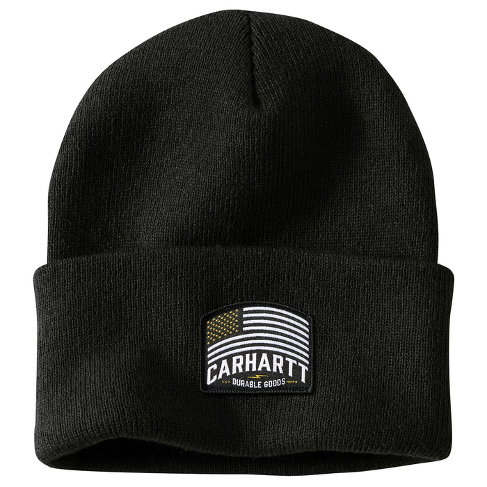 Carhartt Unisex Knit Flag Patch Beanie Hats & Caps Carhartt Black OS