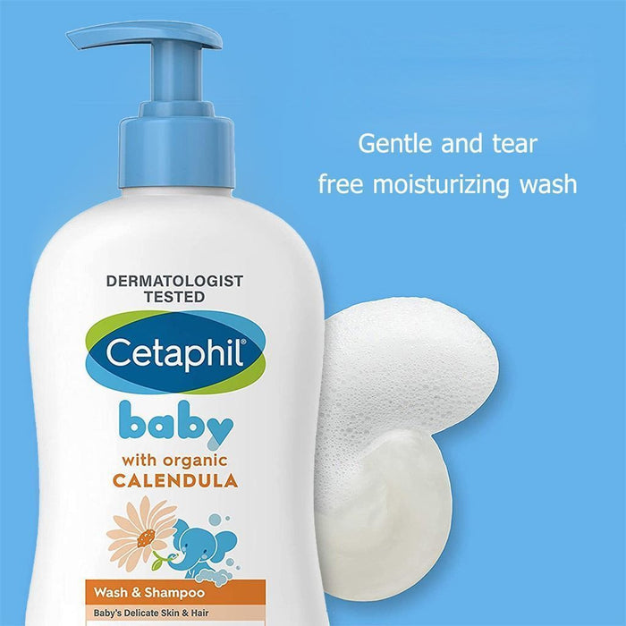 Cetaphil Hypoallergenic Baby Wash & Shampoo with Organic Calendula for Face & Body, 400ml - Makkah Pharmacy