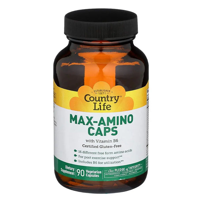Country Life Max-Amino With Vitamin B6 Vegetarian Capsules For Muscle Recovery, Pack of 90's Country Life