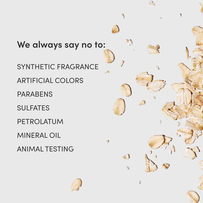Product ingredients list with oatmeal on a light background