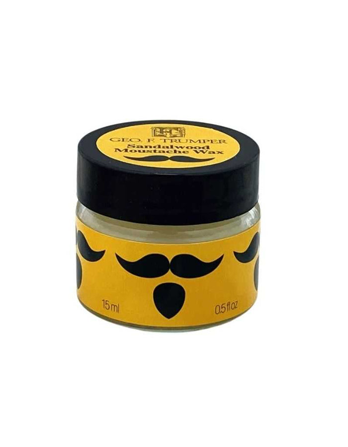 Geo F. Trumper Sandalwood Moustache Wax 15g jar with black lid and yellow label