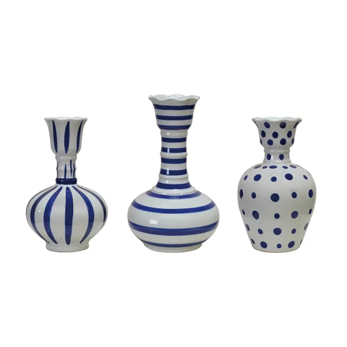 Hand Painted Dots or Stripes Stoneware Vase
