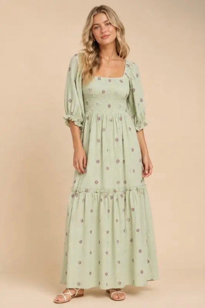 Kaira Flower Embroidered Maxi Dress