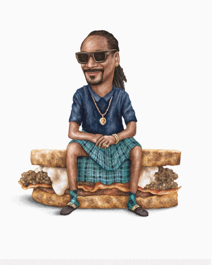 Snoop Dogg in a kilt print 8x10 Celebs on sandwiches watercolor print sold by Le Monkey House