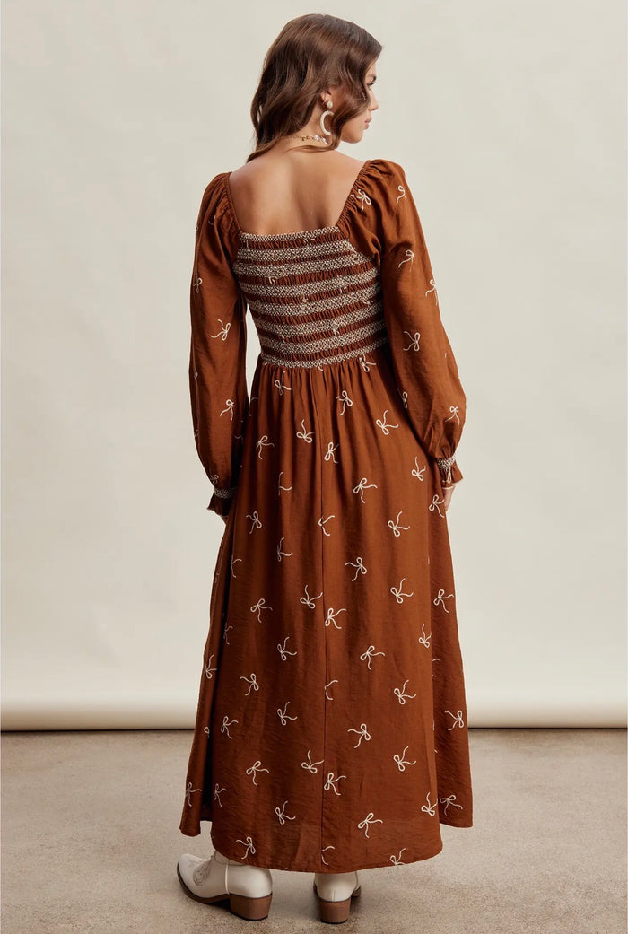 Luna Embroidered Bow Smocked Maxi Dress