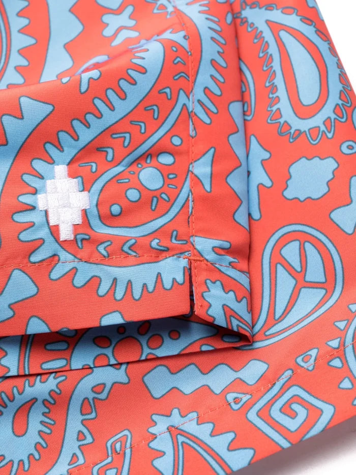 MARCELO BURLON Paisley Swimming Shorts Red Light Blue - MAISONDEFASHION.COM