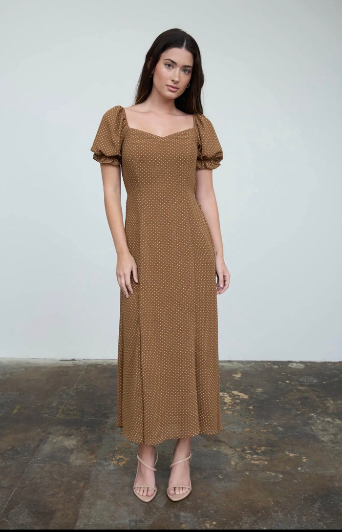 Mila Polka Dot Sweetheart Puff Sleeve Mesh Midi Dress