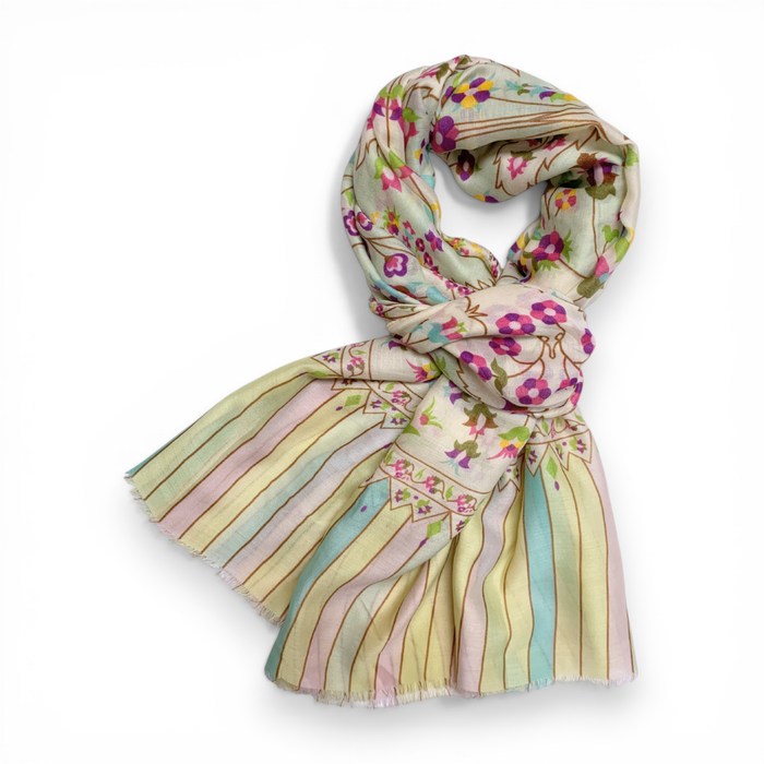 Mosaic Floral Print Cotton Blend Scarf - Precious Sparkle