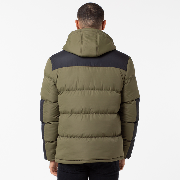 Panelled Contrast Puffer Parka | Khaki