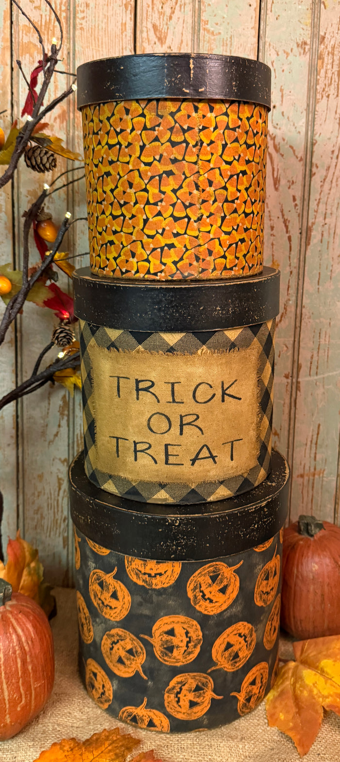 PEN-180 Large Aged Halloween Fabric Covered Boxes - Set of 3