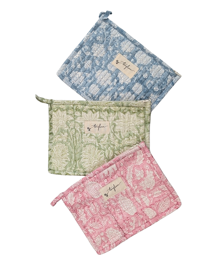 Pink Floral Block Print Quilted Small Purse - Precious Sparkle
