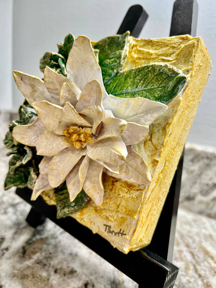 Poinsettia & Holly White Canvas Art