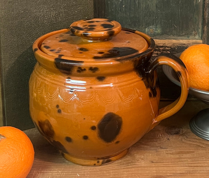 SE-215 Redware Bean Pot with Mottled Glaze