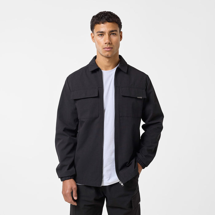 Men's Black Smart Utility Overshirt Closure London Front View
