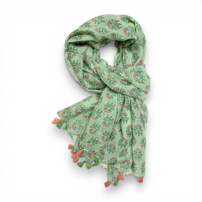 Triple Flower Print Cotton Blend Scarf - Precious Sparkle