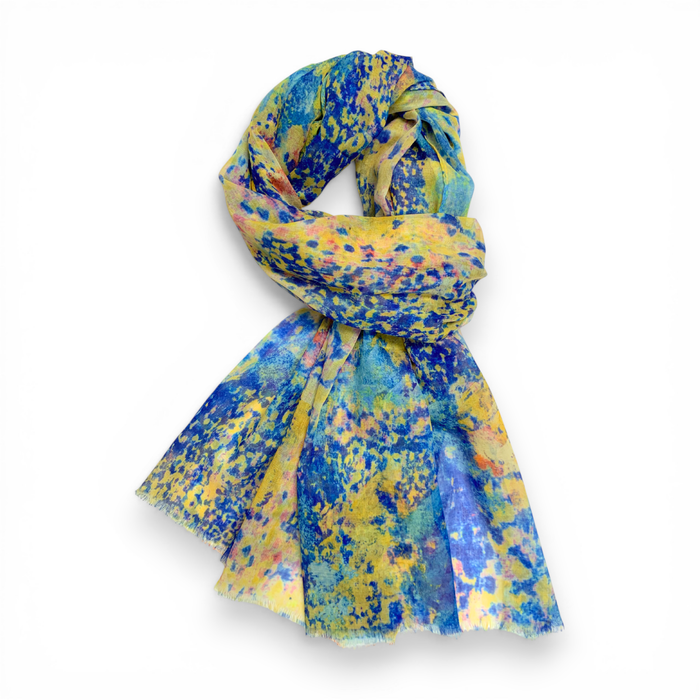 Watercolor Print Cotton Blend Scarf: Blue - Precious Sparkle