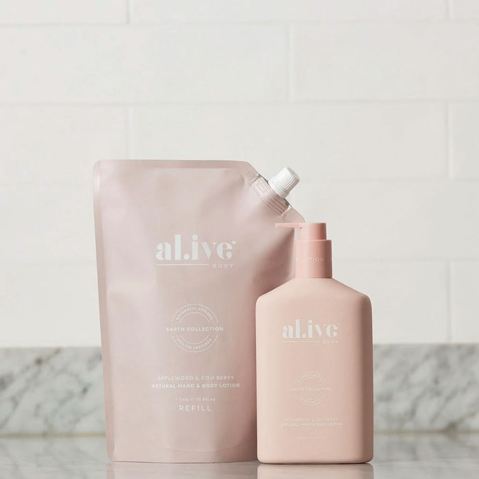 al.ive body 1 Ltr Hand & Body Lotion Refill - Applewood & Goji Berry Nudie Glow Australia