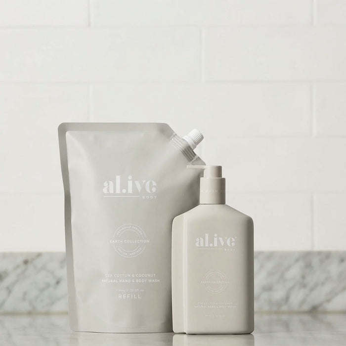 al.ive body 1 Ltr Wash Refill - Sea Cotton & Coconut - Nudie Glow Australia