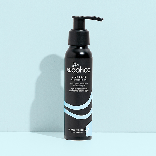 3 Cheers Cleansing Oil, 100ml recyclable aluminium pump bottle - natural oil cleanser and makeup remover.