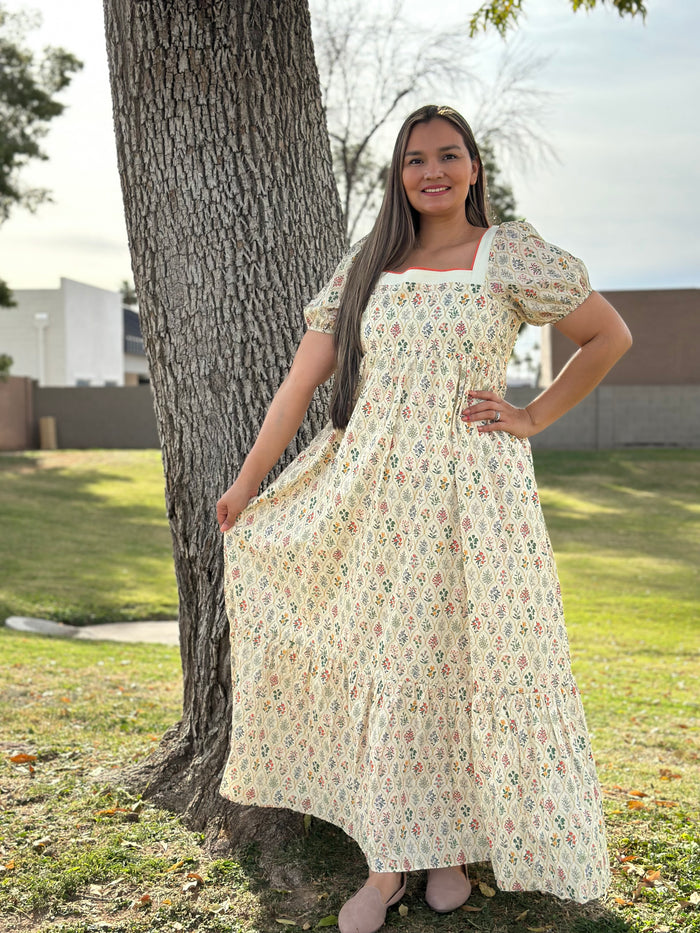 Abigail Cotton Floral Puff Sleeve Maxi Dress