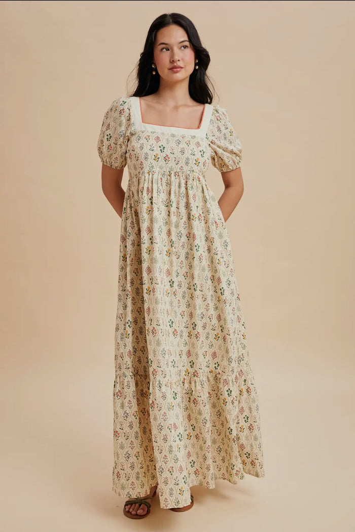 Abigail Cotton Floral Puff Sleeve Maxi Dress