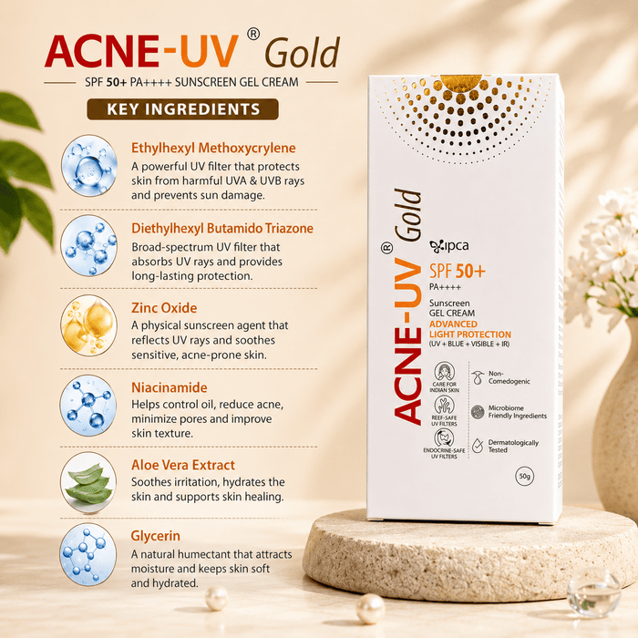 Acne-UV Gold SPF 50+ PA++++ Sunscreen Gel Cream 50g - Cosmosentials