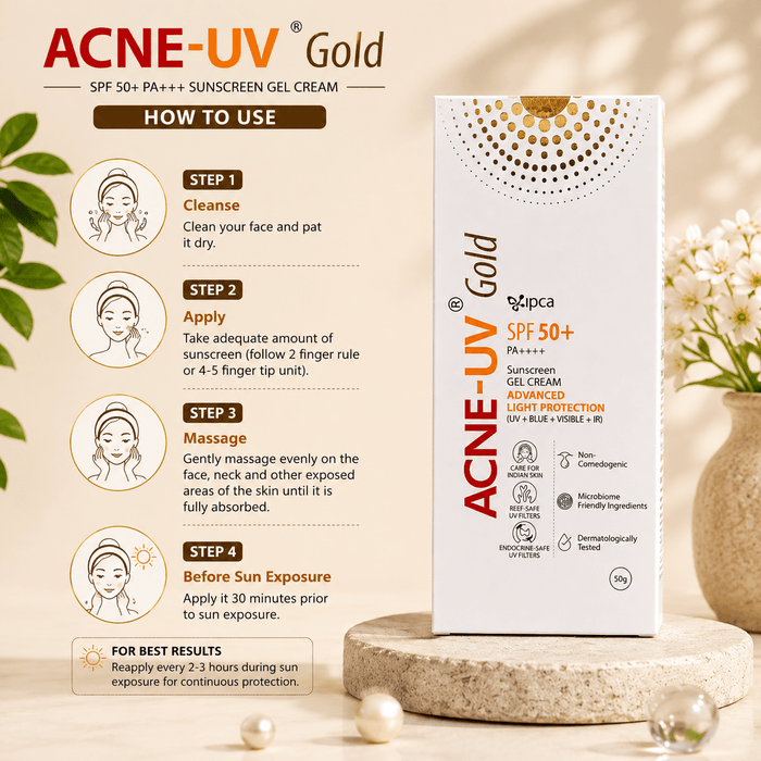 Acne-UV Gold SPF 50+ PA++++ Sunscreen Gel Cream 50g - Cosmosentials