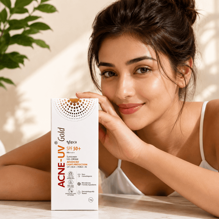 Acne-UV Gold SPF 50+ PA++++ Sunscreen Gel Cream 50g - Cosmosentials