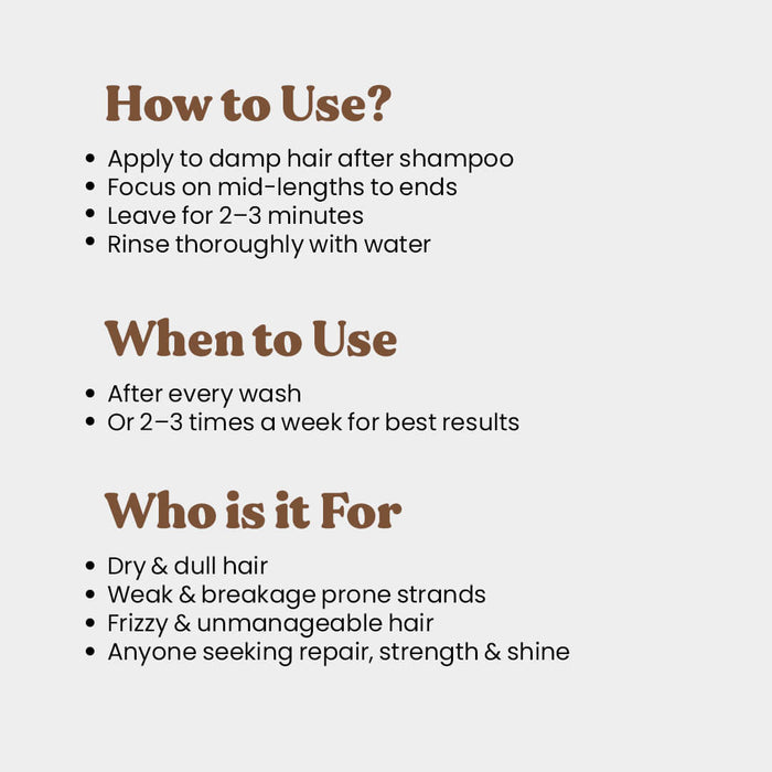 Instructions on how to use a hair care product with a beige background
