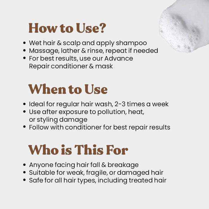 Instructions on how to use shampoo with a close-up of shampoo bar on a white background
