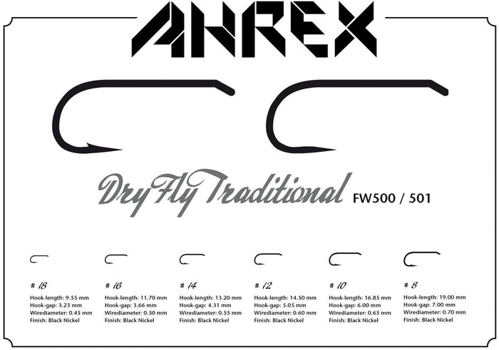 Ahrex FW501 Dry Fly Traditional Barbless Hook - Spawn Fly Fish - Ahrex Hooks