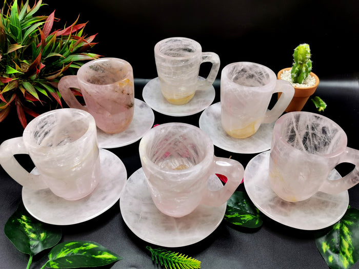 Amazing Rose Quartz Cup & Saucer - ONLY 1 Cup and 1 Saucer - Shwasam