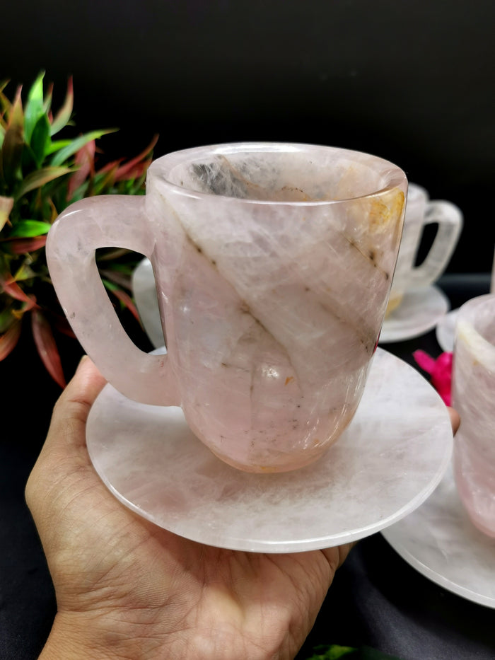 Amazing Rose Quartz Cup & Saucer - ONLY 1 Cup and 1 Saucer - Shwasam