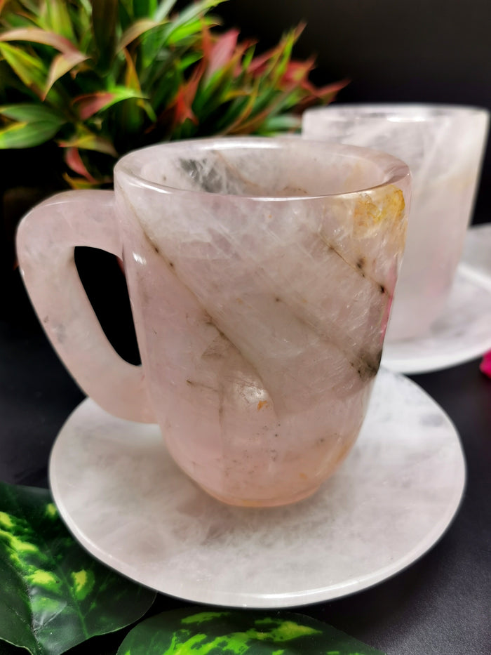 Amazing Rose Quartz Cup & Saucer - ONLY 1 Cup and 1 Saucer - Shwasam