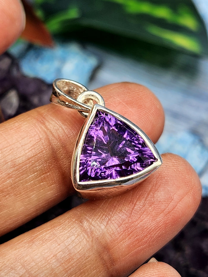 Amethyst Trillion Cut Pendant in 925 Silver with Rhodium Plating: A Radiant Symbol of Spiritual Balance and Elegance