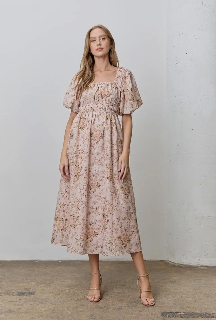 Angie Floral Print Midi Dress