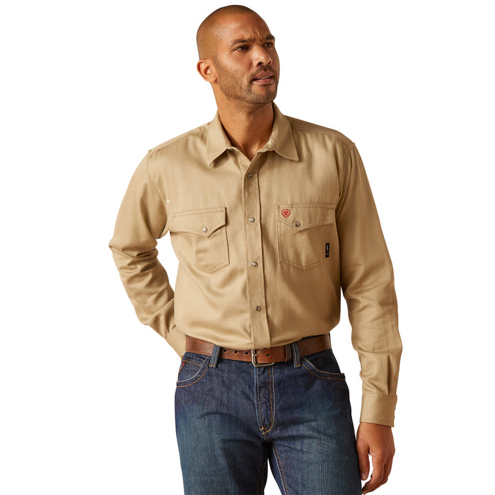Ariat Men's FR Solid Classic Fit Snap-Font Work Shirt Work Shirts Ariat Khaki 2XL Reg