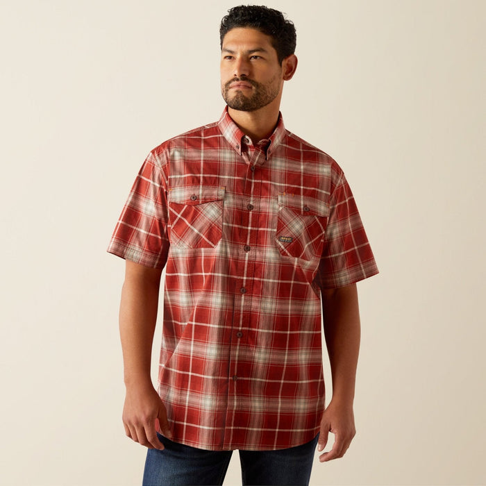 Ariat Men's Made Tough Durastretch Button-Down Short Sleeve Work Shirt Work Shirts Ariat Chili Oil 2XL Reg