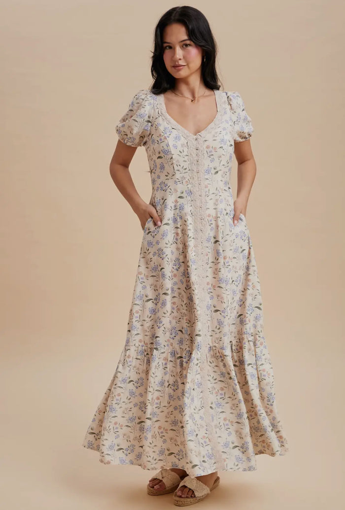 Ariella Lace Trim Button Down
Maxi Dress