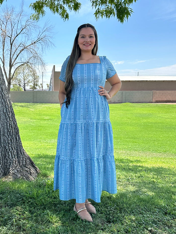 Autumn Tiered Grid Print Maxi Dress