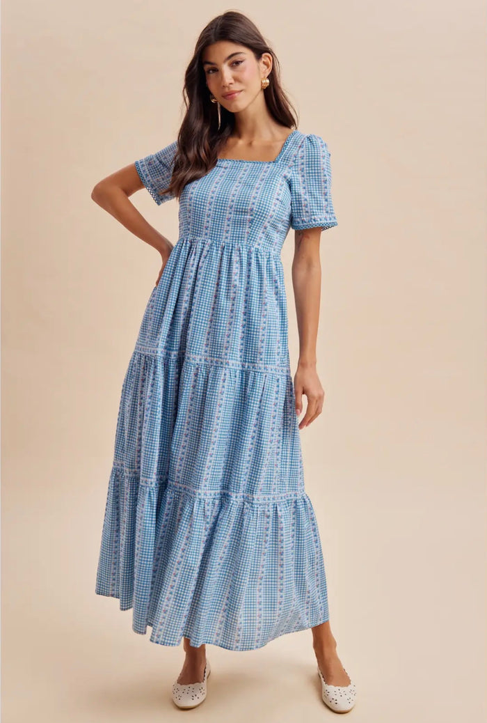Autumn Tiered Grid Print Maxi Dress