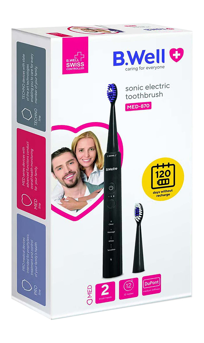 B-Well Sonic Electric Toothbrush Med-870 - Black - Makkah Pharmacy