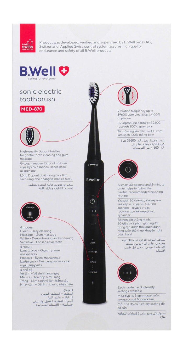 B-Well Sonic Electric Toothbrush Med-870 - Black - Makkah Pharmacy